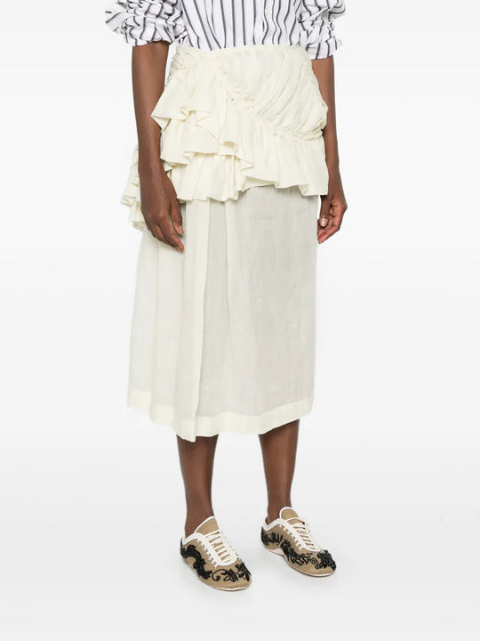 Tan skirt, full body view