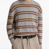 Grey knitwear worn by a person, showing the knitwear fit