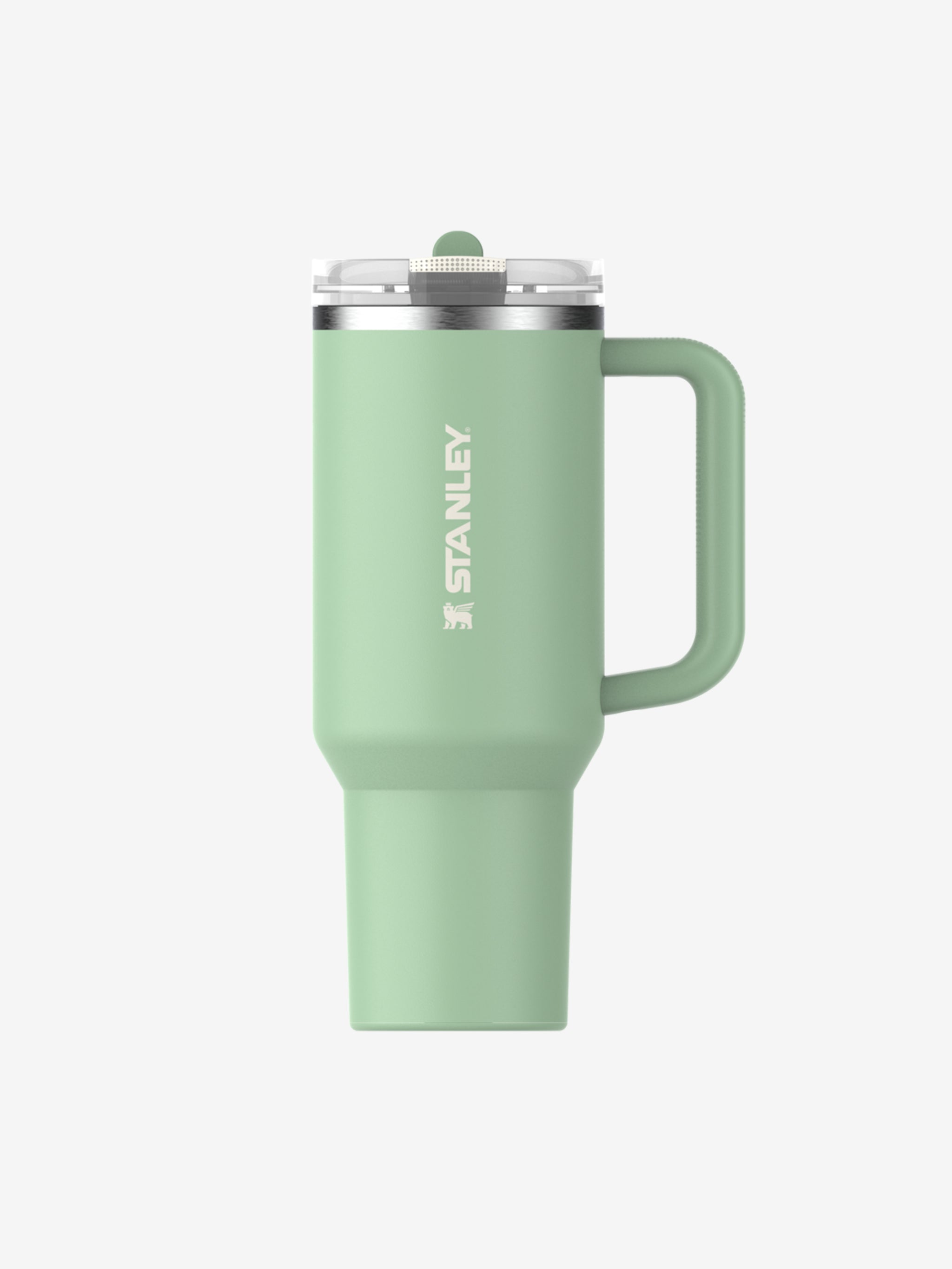 Green straw tumbler, front view