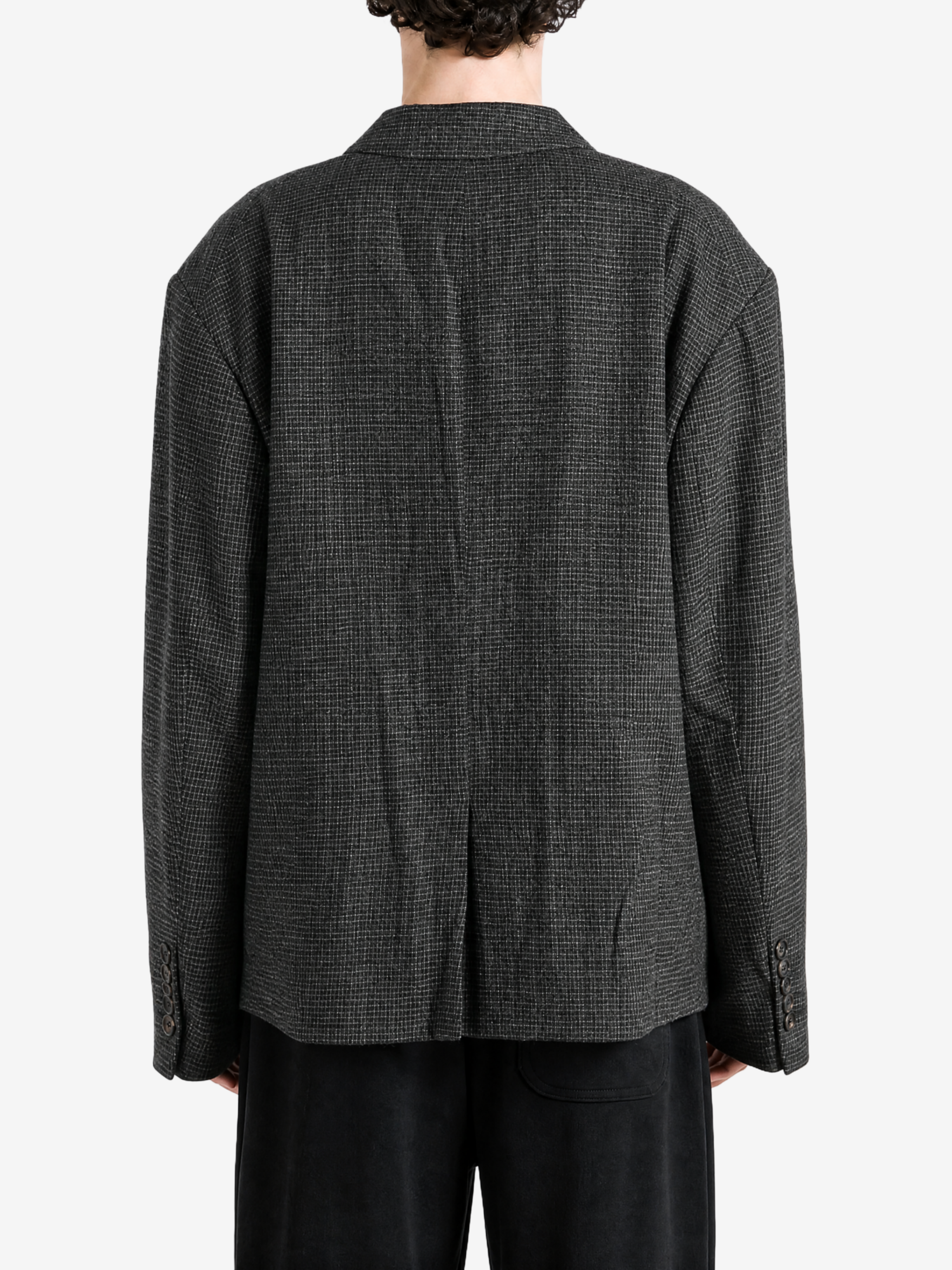 Grey blazer, full body view