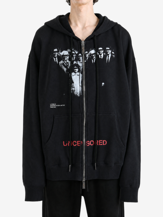 Black hoodie, full body view