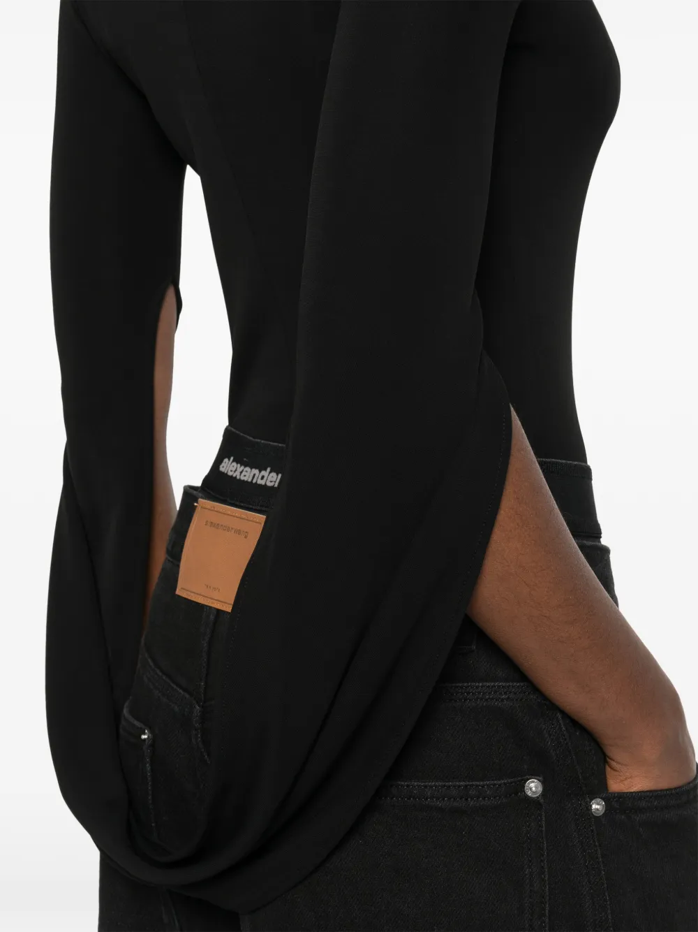 Close up of black t-shirt, showing texture of the viscose fabric