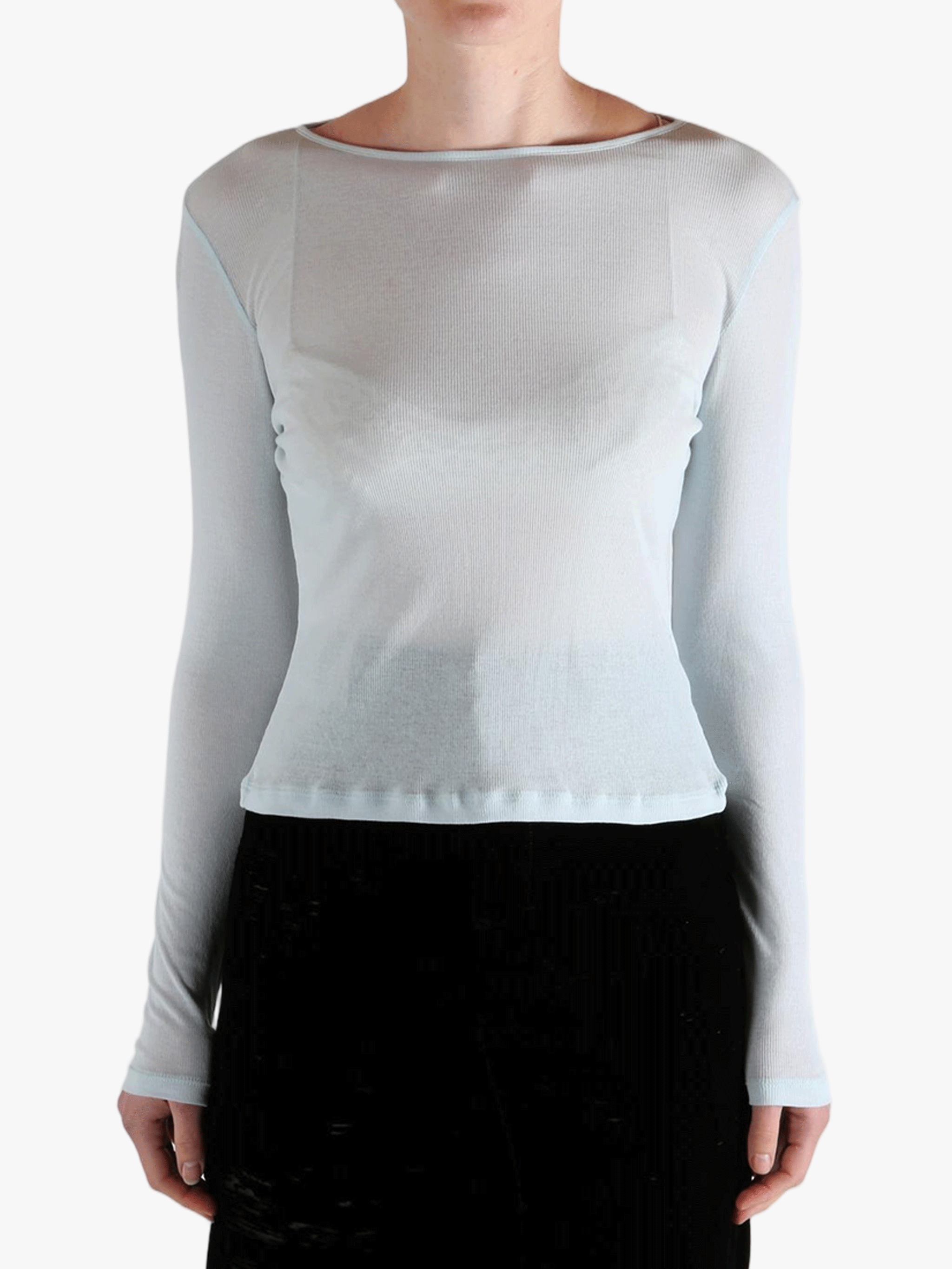 Blue shirt worn by a person, showing the shirt's fit