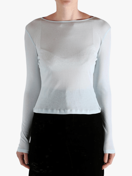 Blue shirt worn by a person, showing the shirt's fit