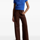 Blue knitted polo shirt,full body view