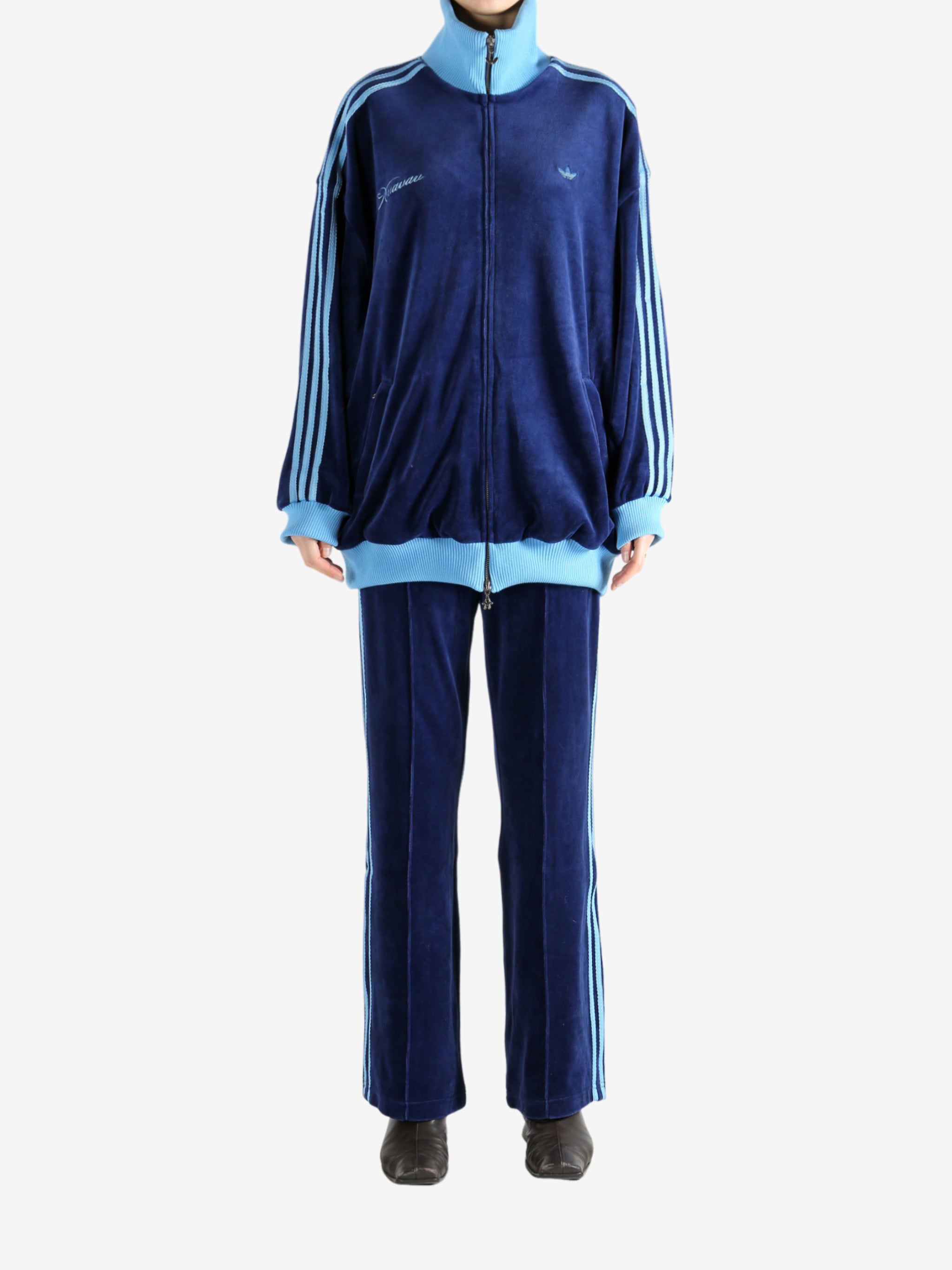 Blue jacket, full body view