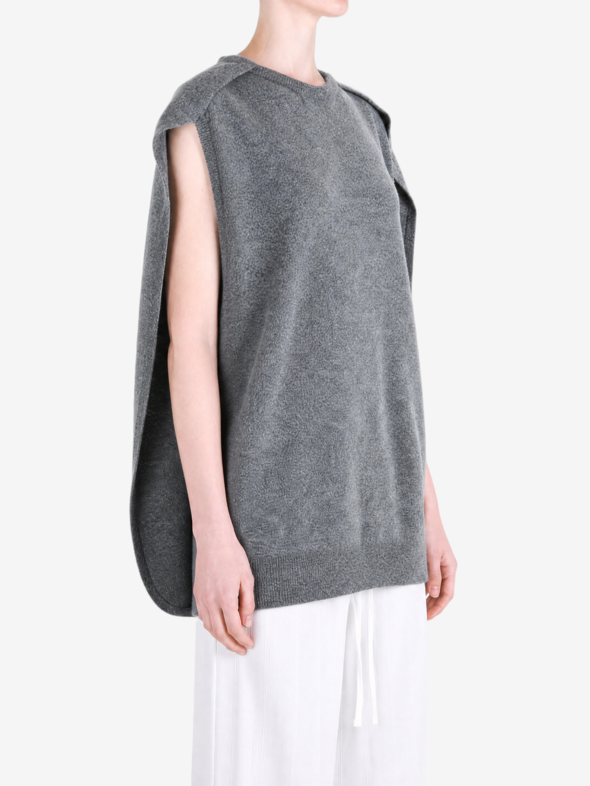 Grey dress worn by a person, showing the dress fit