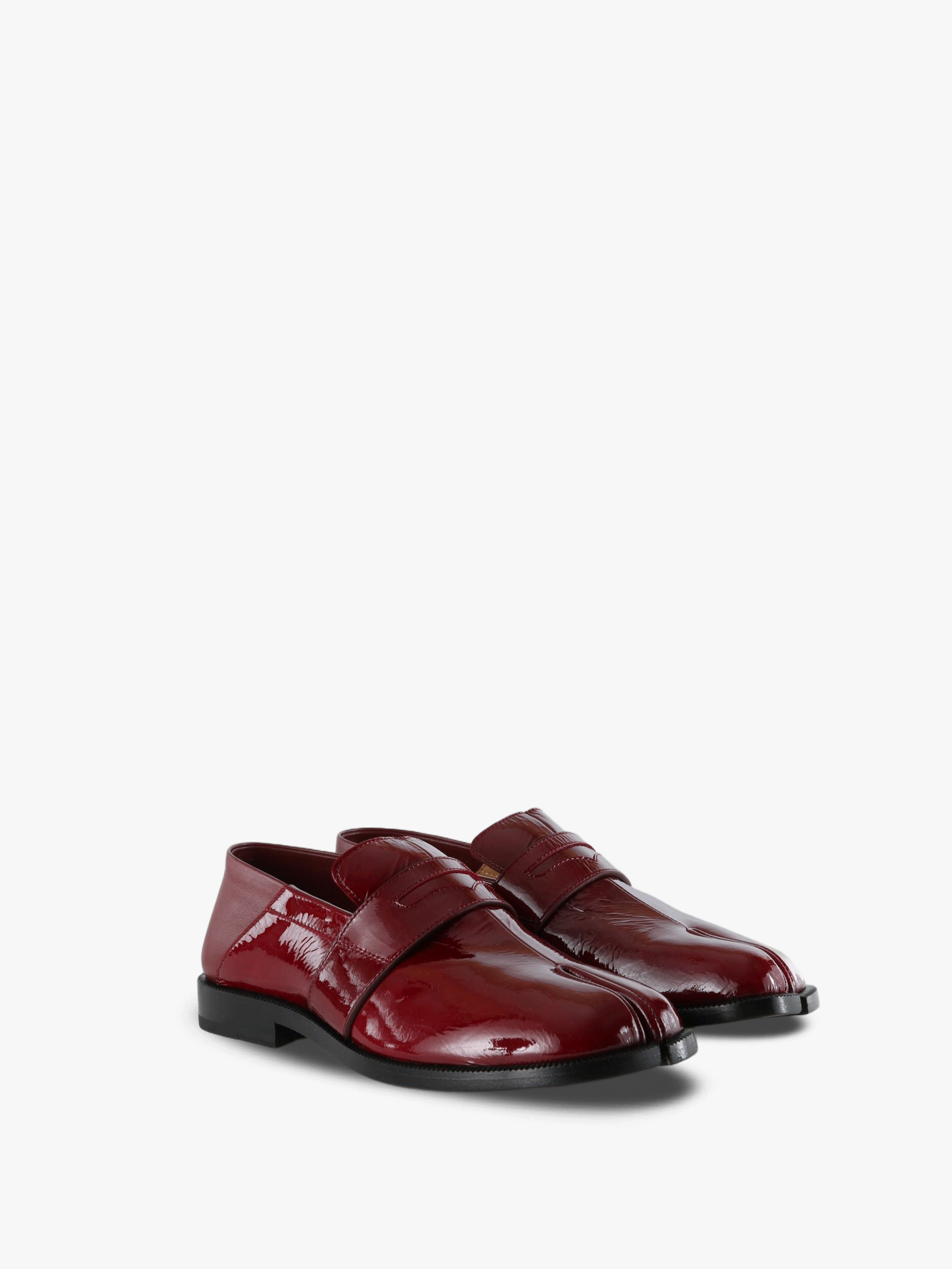 Burgundy shoes, front view