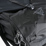 Close up of black backpack, showing texture of the Nylon fabric