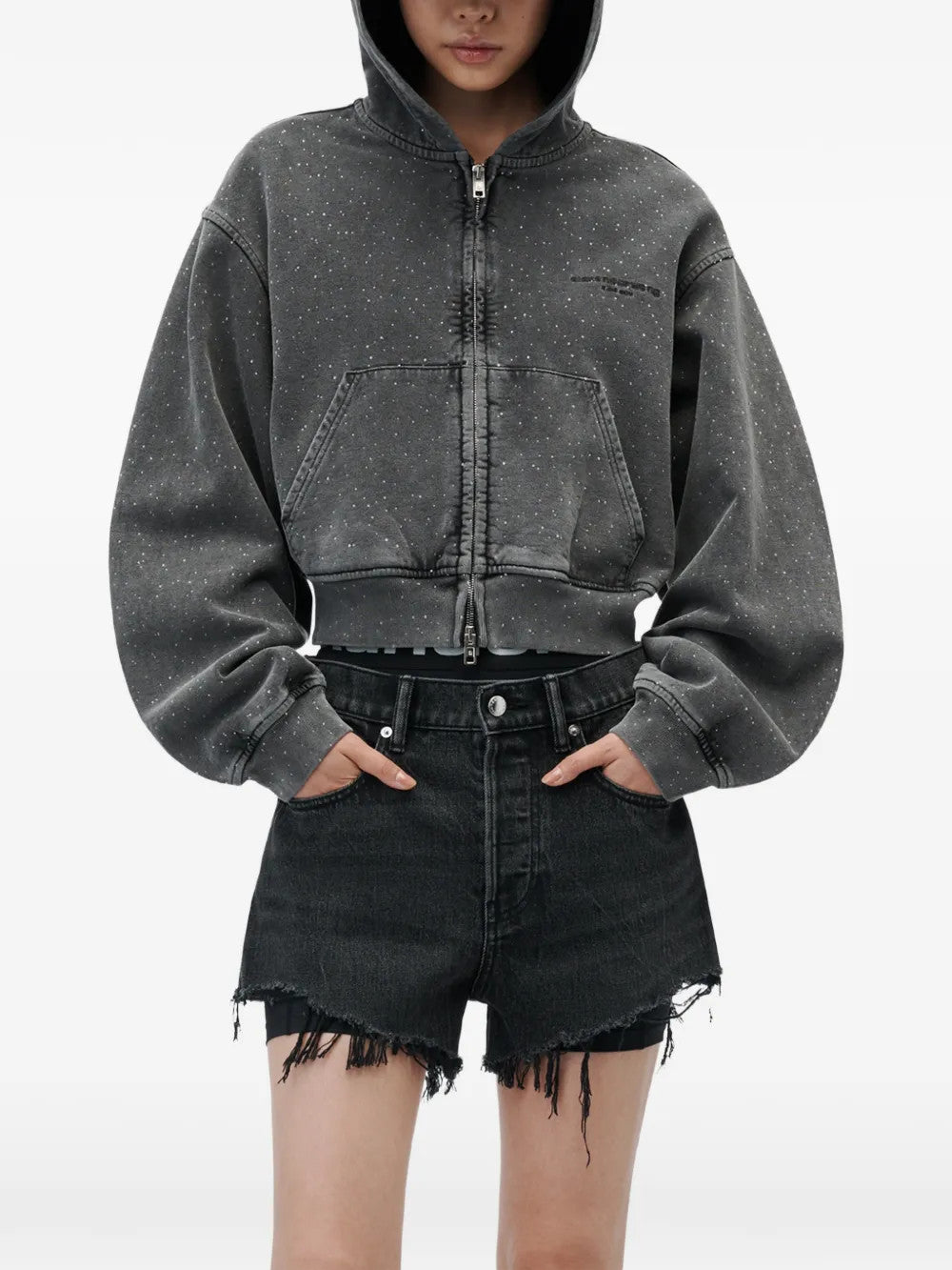Grey hoodie, full body view