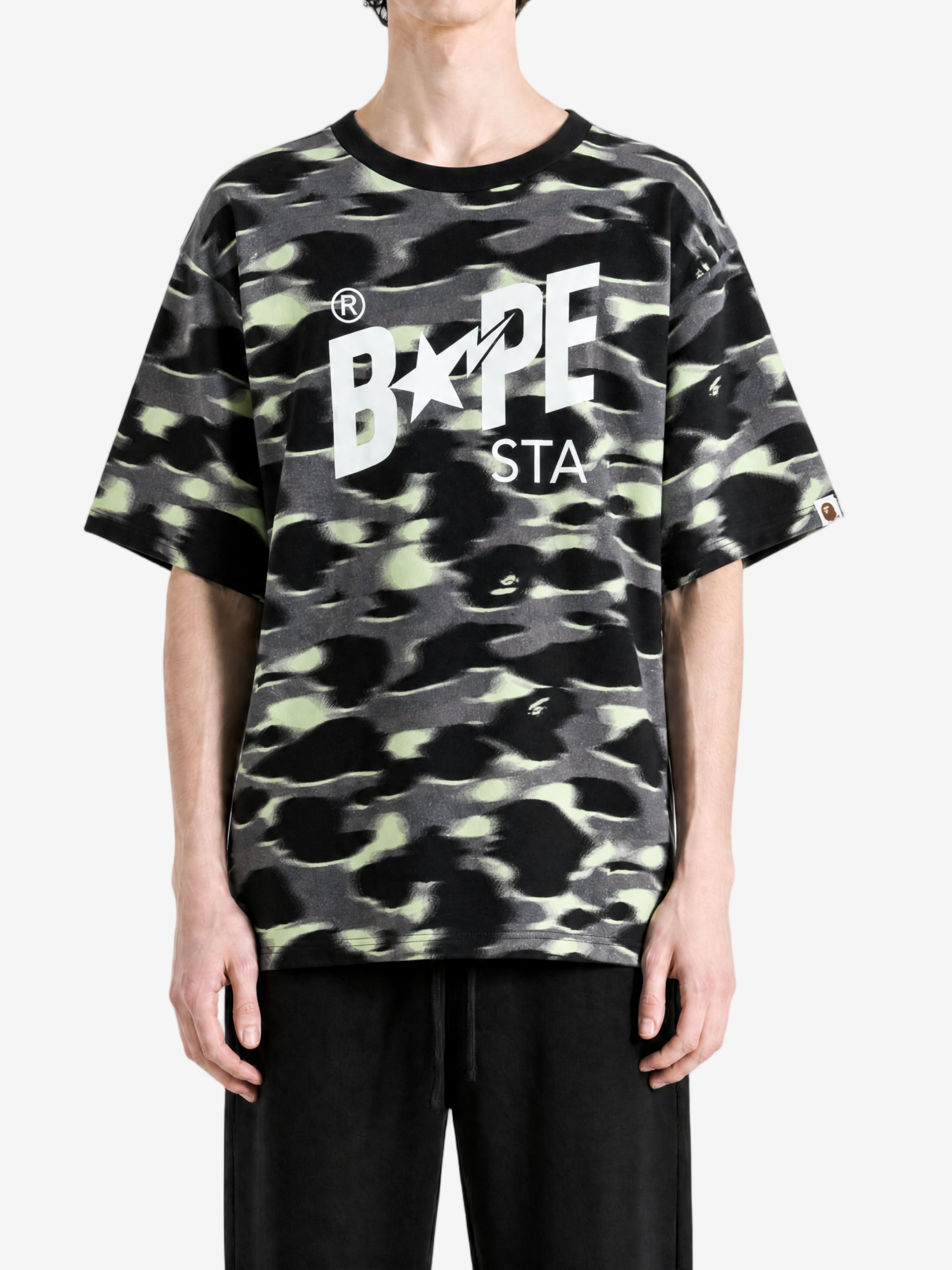 Black t-shirt, full body view
