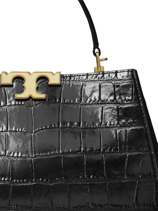 Close up of black bag, showing texture of the leather fabric