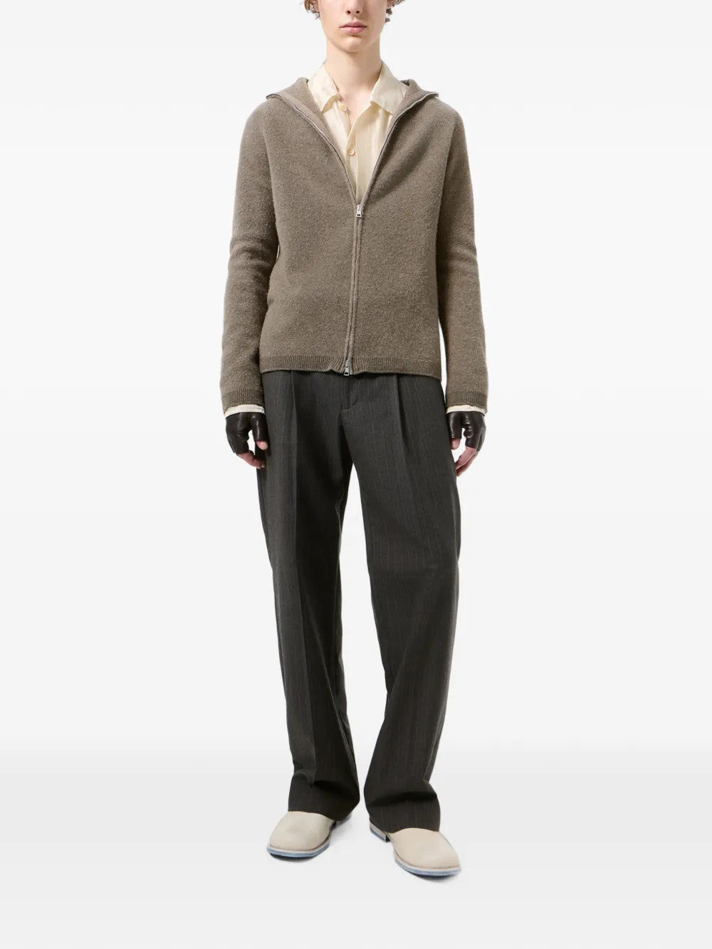 Brown knitwear, full body view