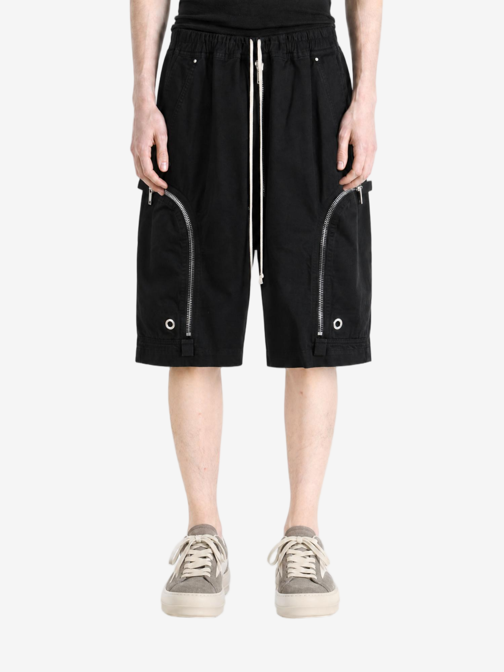 Black shorts, full body view