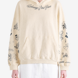 Tan hoodie, full body view