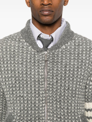 THOM BROWNE - Men Bicolor Tuck Rib Stitch Zip Up Bomber Jacket