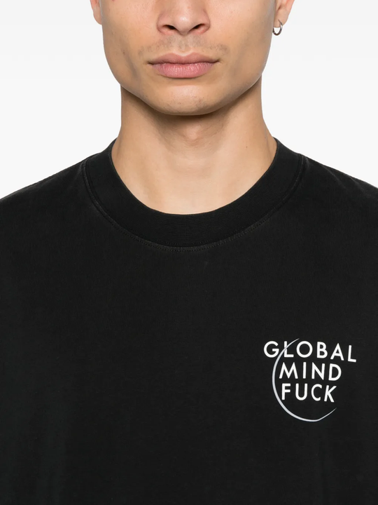 Close up of black t-shirt, showing texture of the Cotton fabric