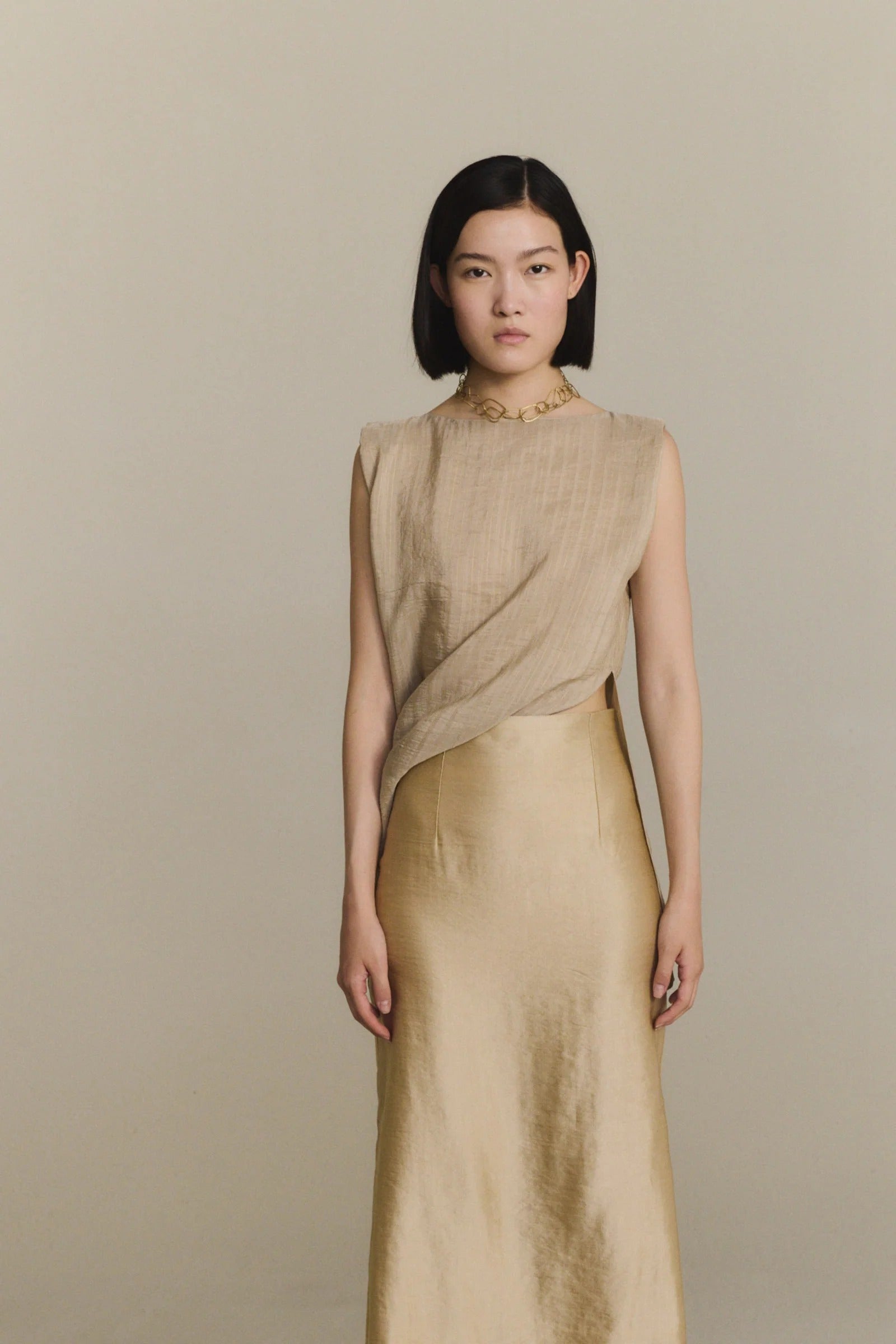 Tan top, full body view