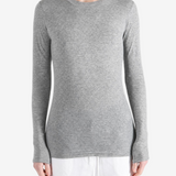 Grey t-shirt worn by a person, showing the t-shirt fit