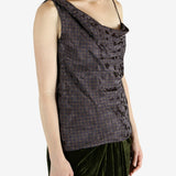 Brown top worn by a person, showing the top's fit