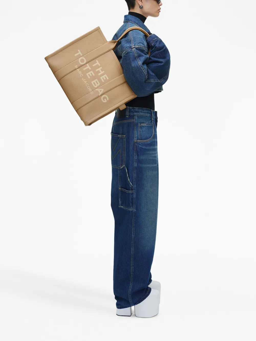 Tan bags, full body view