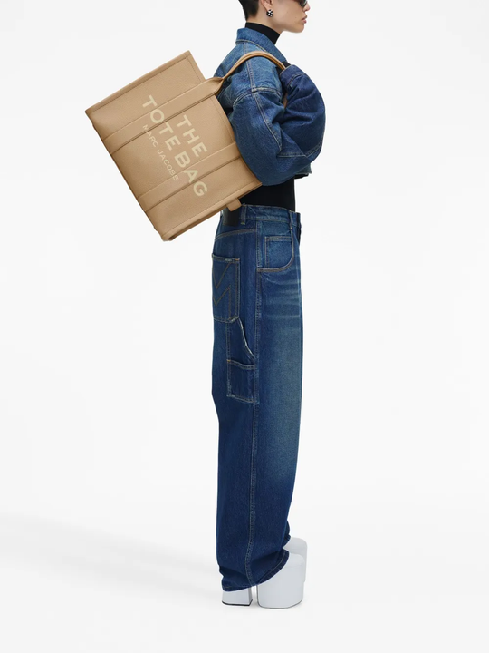 Tan bags, full body view