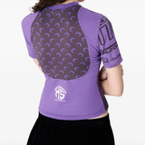 Purple T-shirt worn by a person, showing the T-shirt fit