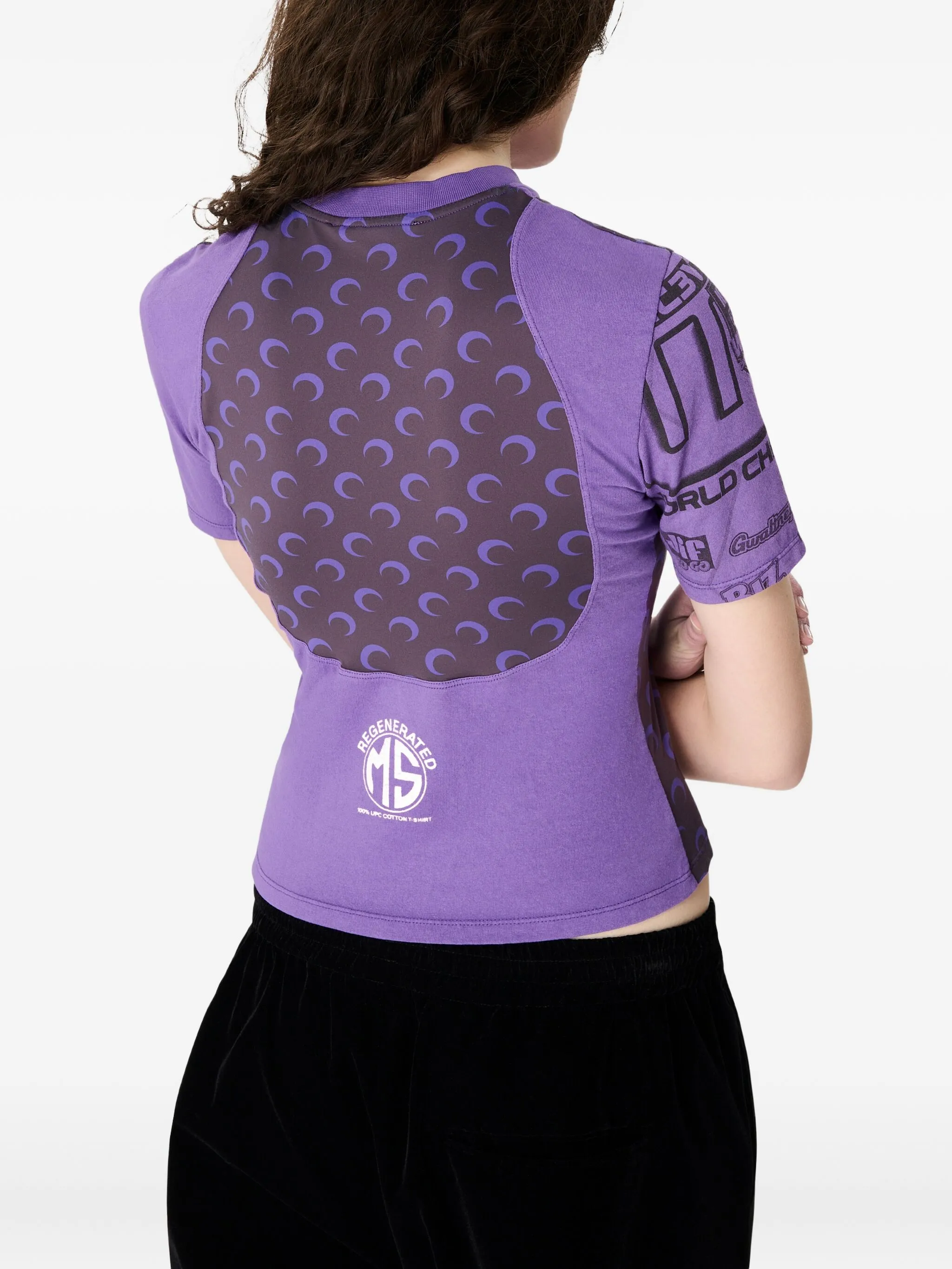 Purple T-shirt worn by a person, showing the T-shirt fit