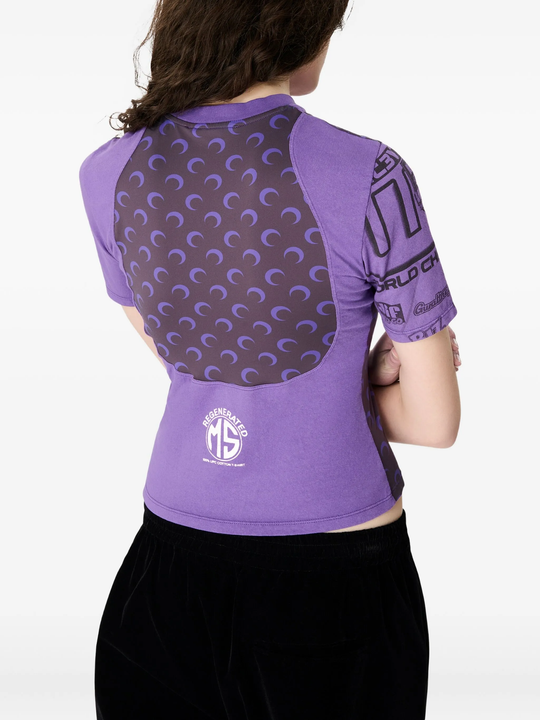 Purple T-shirt worn by a person, showing the T-shirt fit