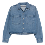 blue shirt, front view