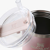 Close up of pink tumbler, showing texture of the stainless steel fabric