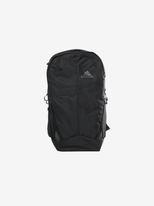 Black backpack, front view