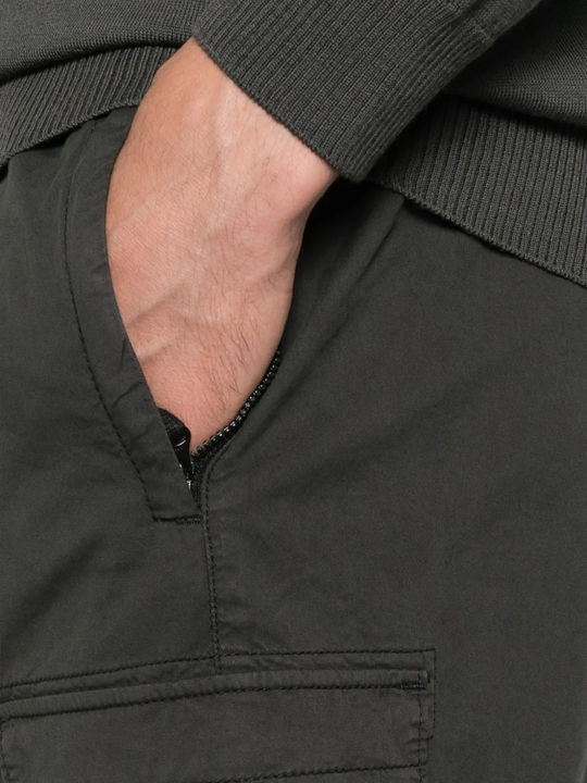 Close up of grey pants,showing texture of the cotton fabric.