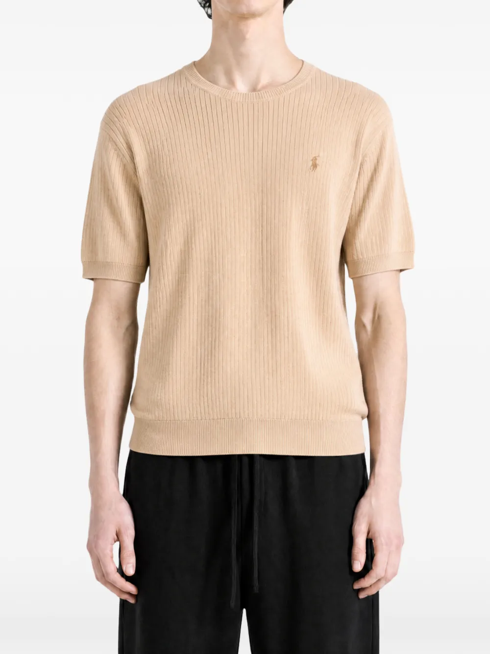 Tan hoodie, full body view