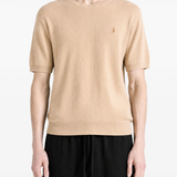 Tan hoodie, full body view
