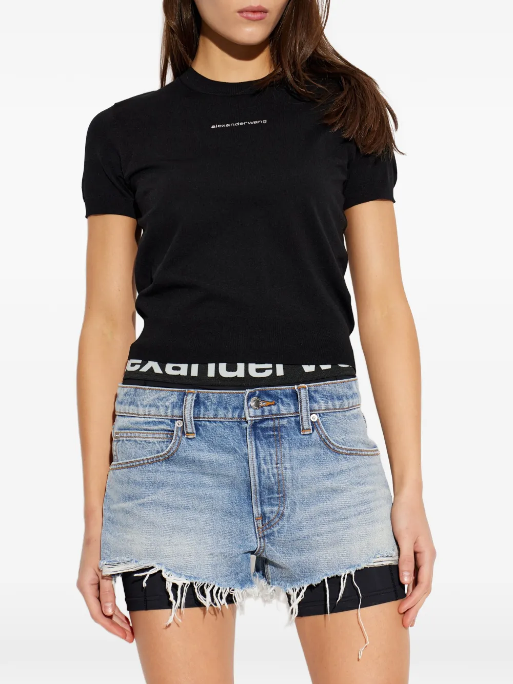 Black t-shirt, full body view