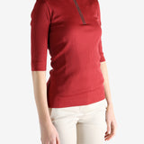 Red shirts worn by a person, showing the shirts fit