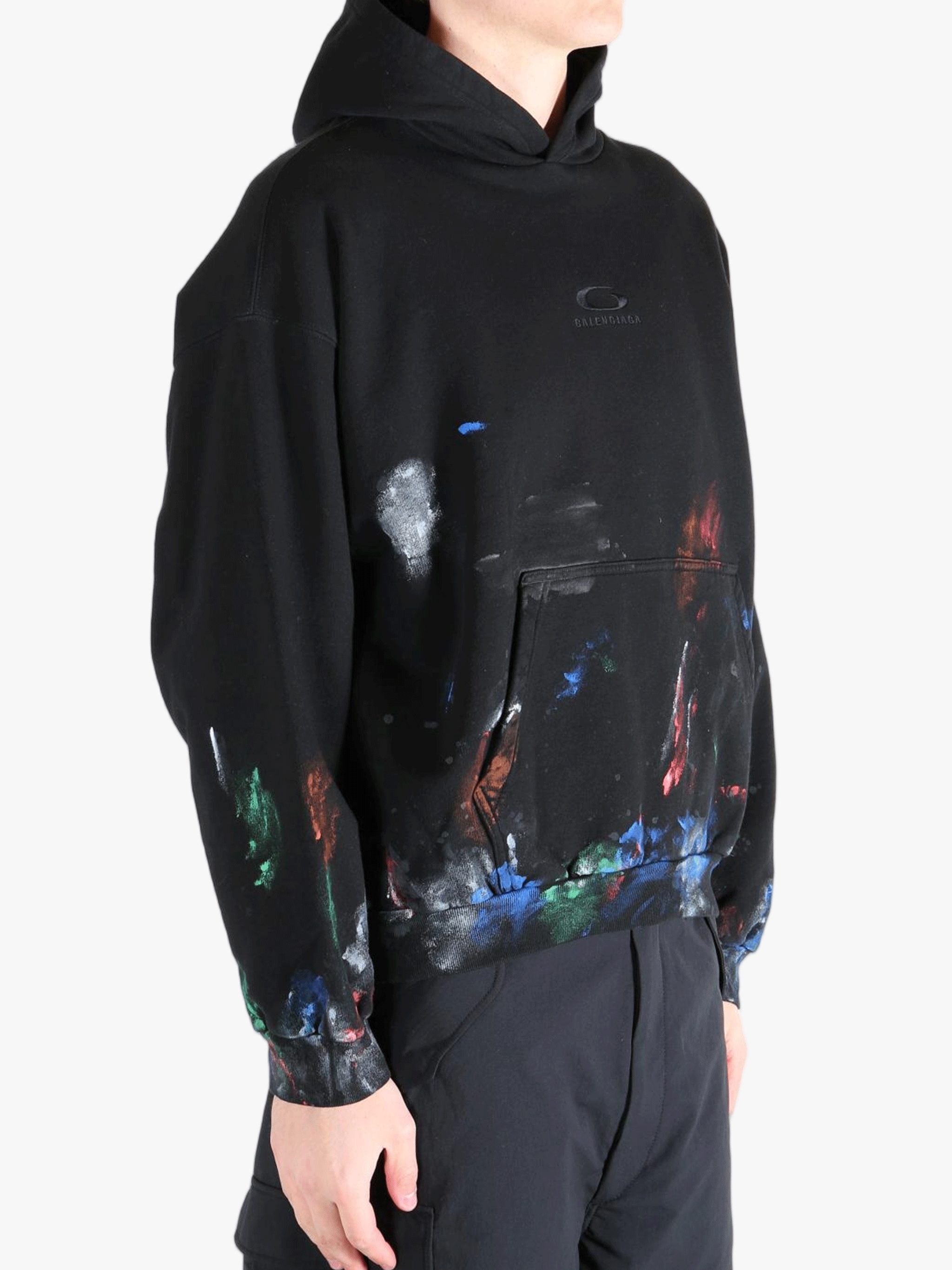 Black hoodie worn by a person, showing the  hoodies fit