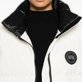 close up of brown vest,showing texture of the cotton fabric