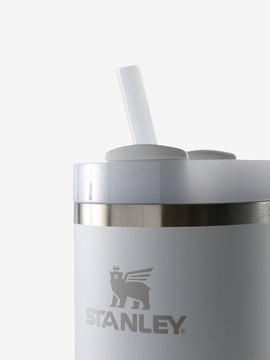 Close up of grey tumbler, showing texture of the stainless steel fabric