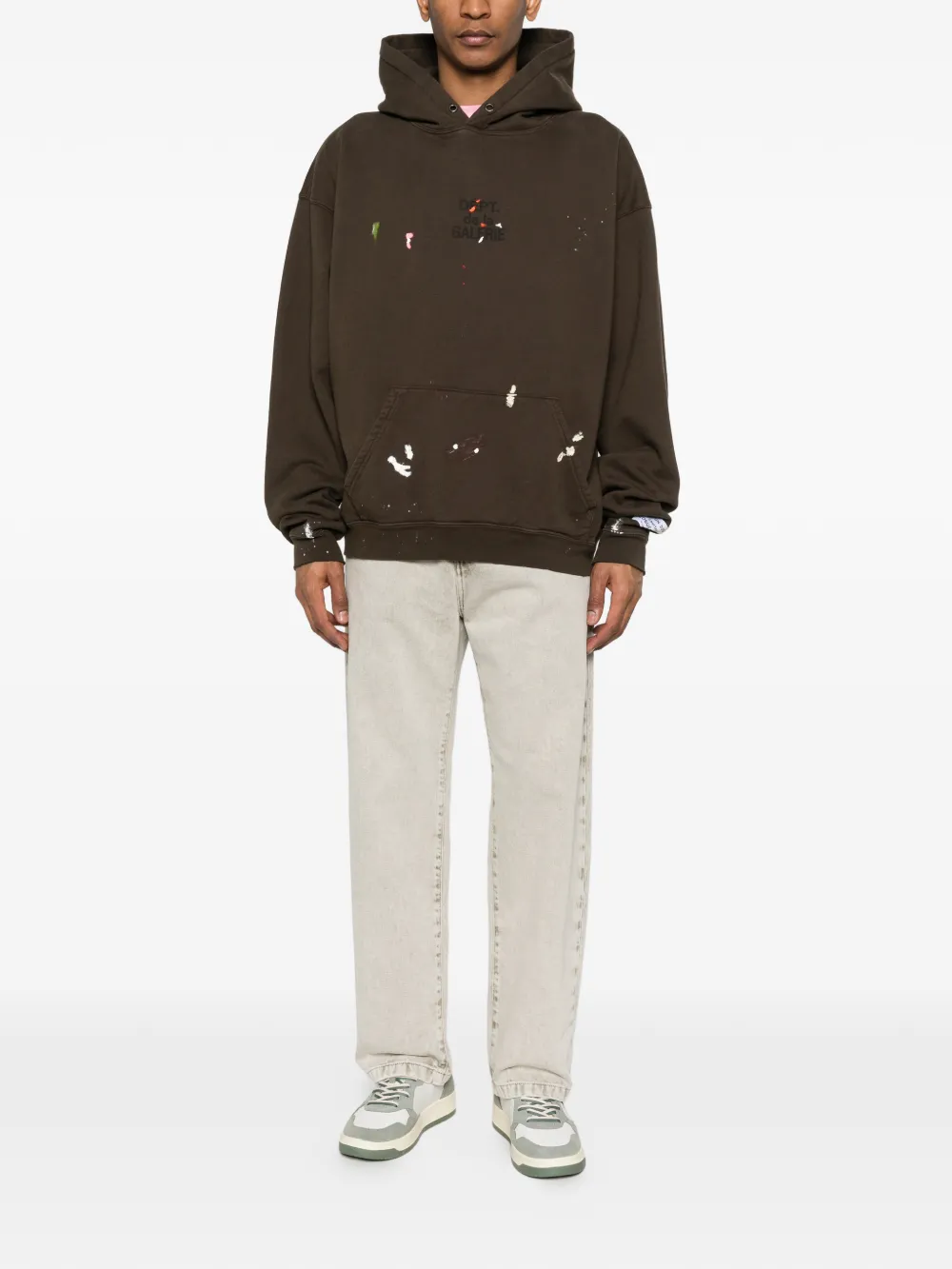 Brown hoodies, full body view