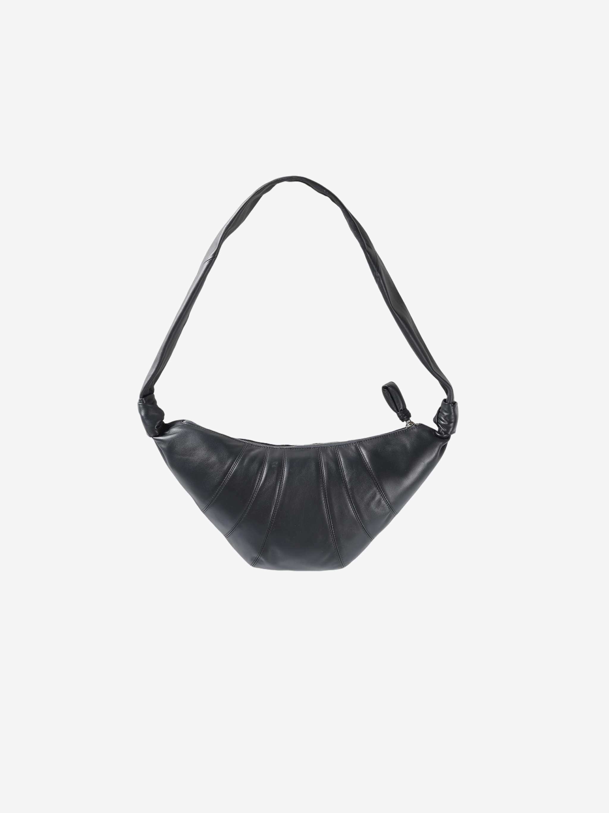 Black leather bag, back view