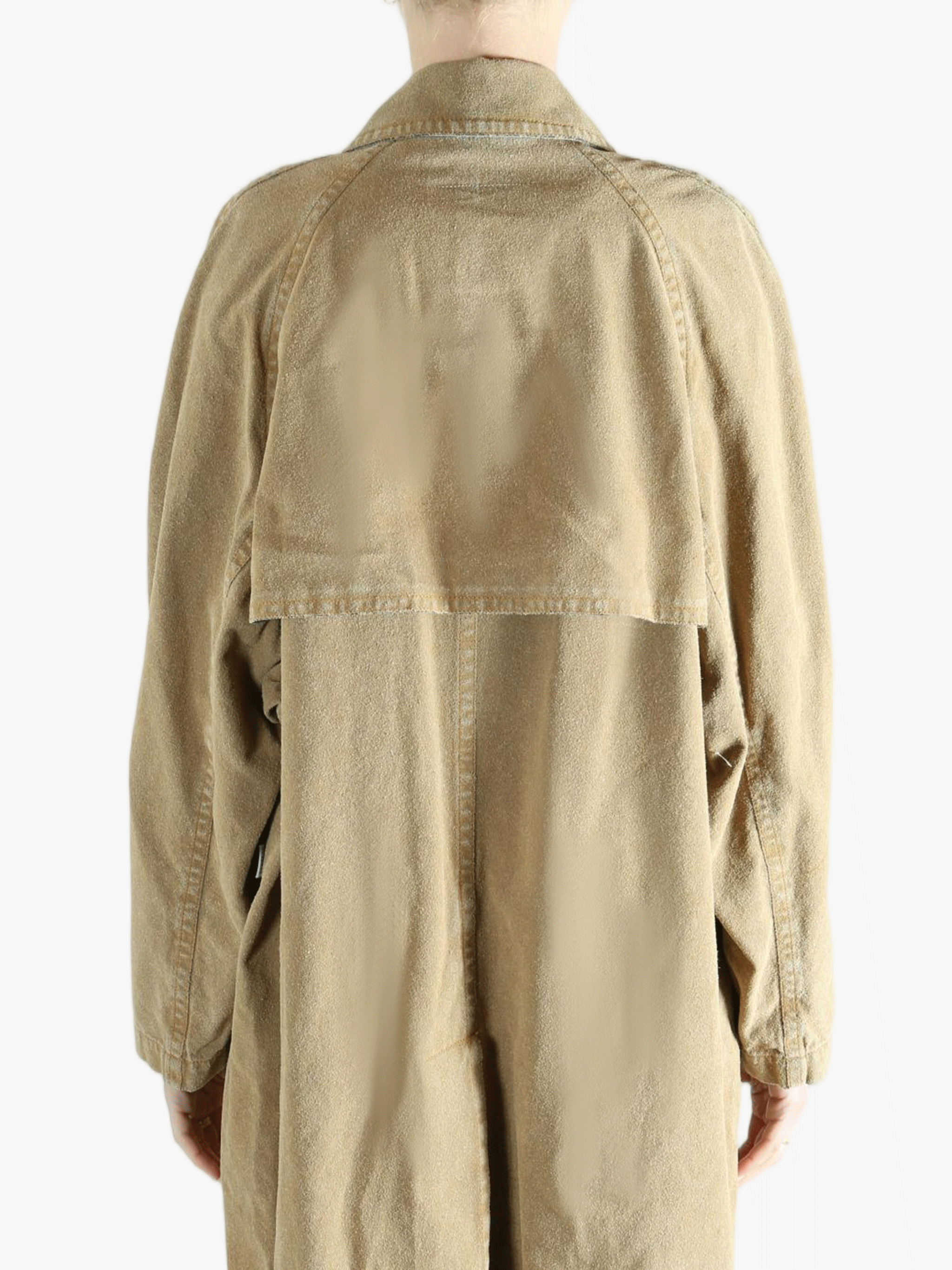 Tan jackets-coats worn by a person, showing the jackets-coats'fit