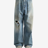 Blue pants worn by a person, showing the pants fit