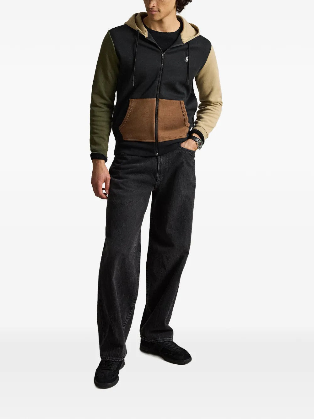 Black hoodie, full body view