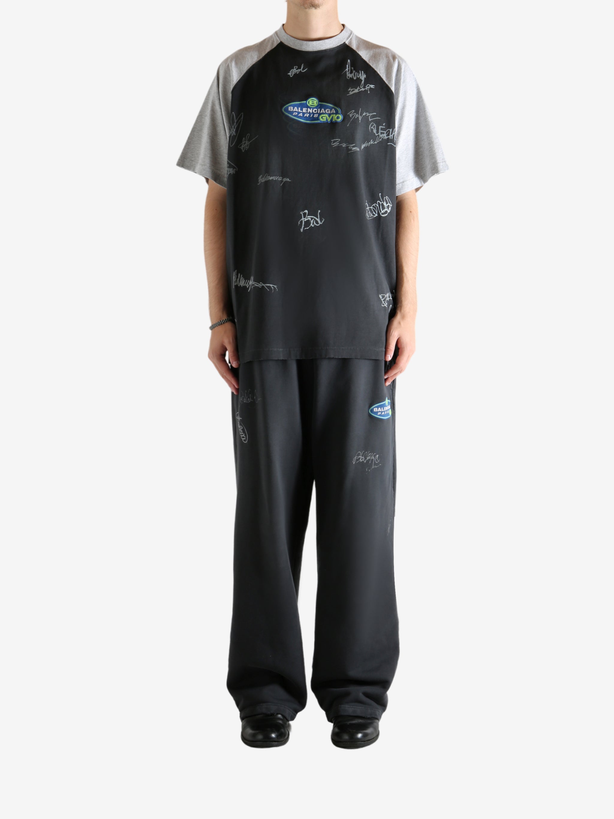 Black t-shirt, full body view