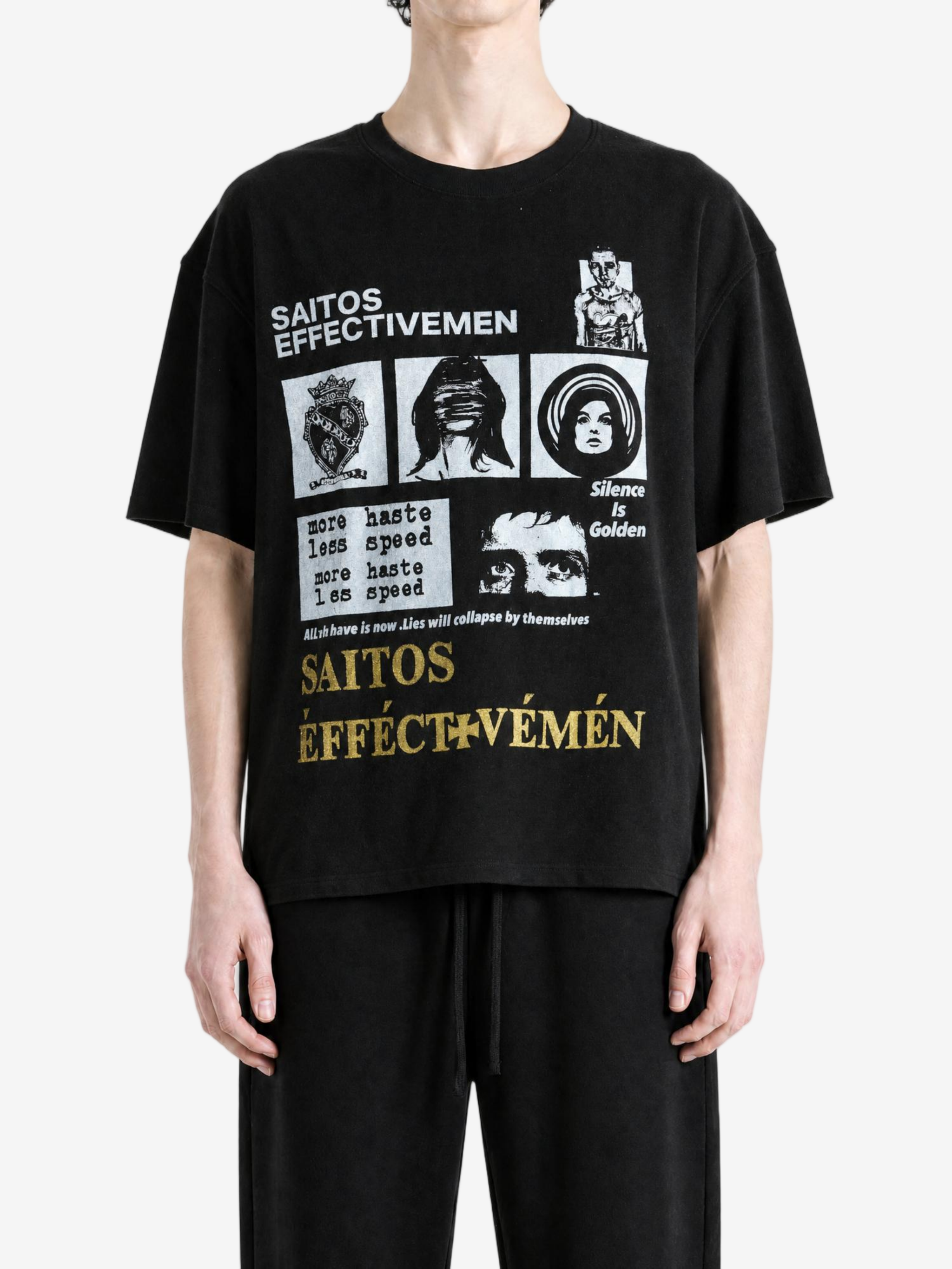 Black t-shirt, full body view