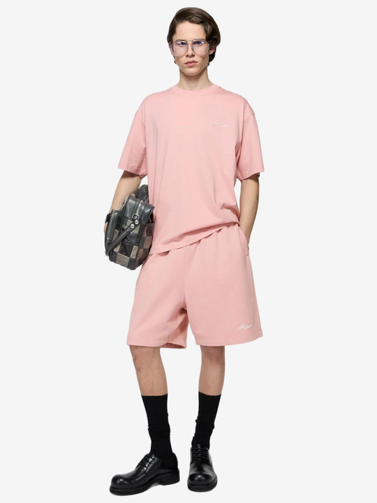 Pink shorts, full body view