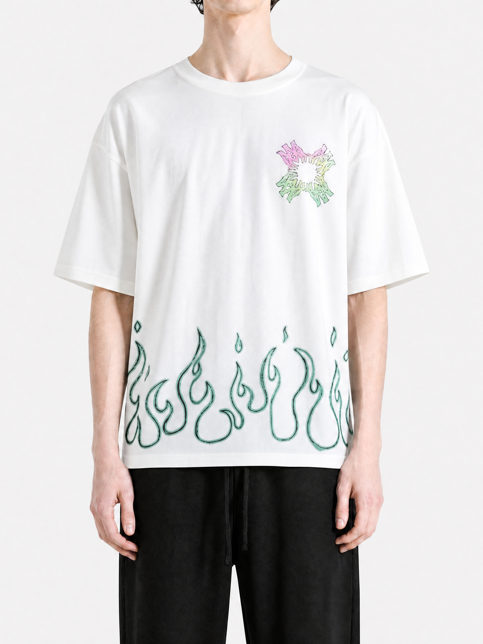 White t-shirt, full body view