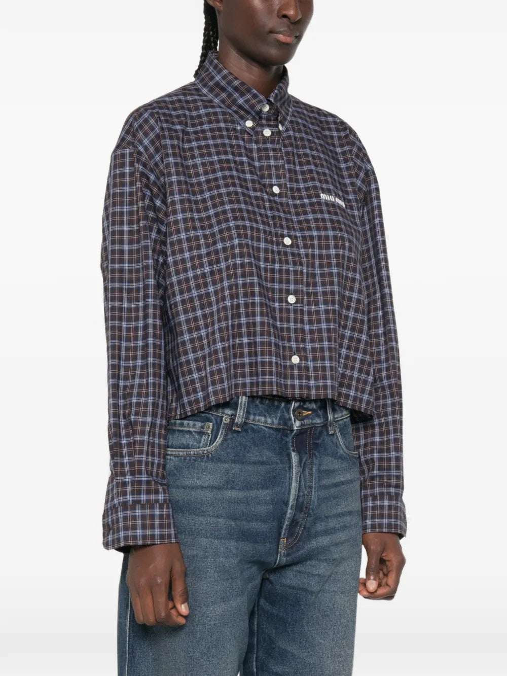 Blue shirt, full body view